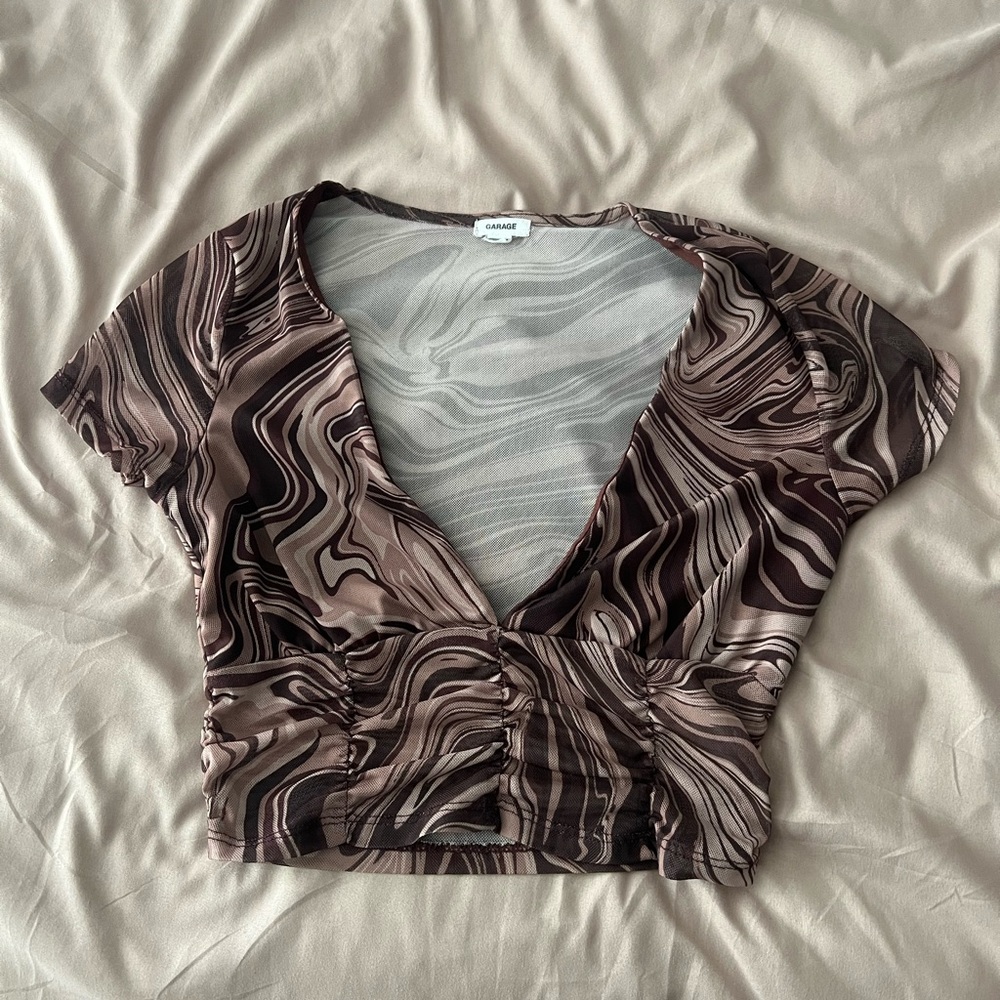 Garage Brown Swirl Pattern Crop Top